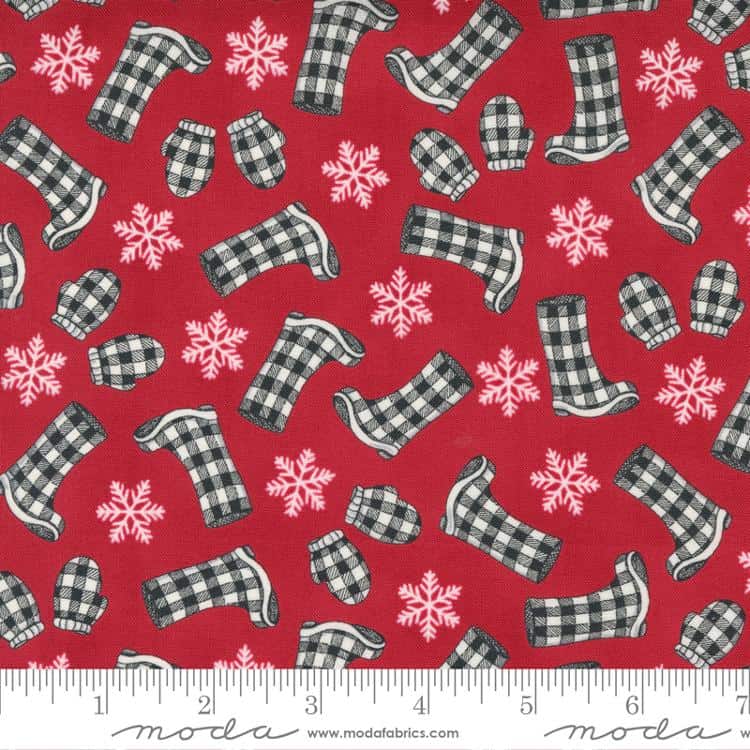 Home Sweet Holidays Boots and Mittens Red Fabric Yardage