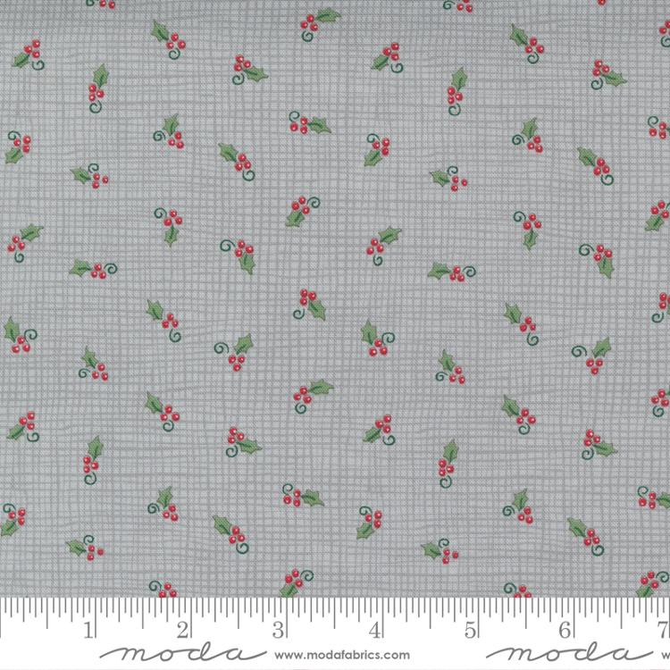 Home Sweet Holidays Burlap and Holly Grey Fabric Yardage