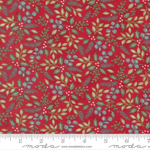 Holidays at Home Berry Red Winter Greenery Fabric Yardage