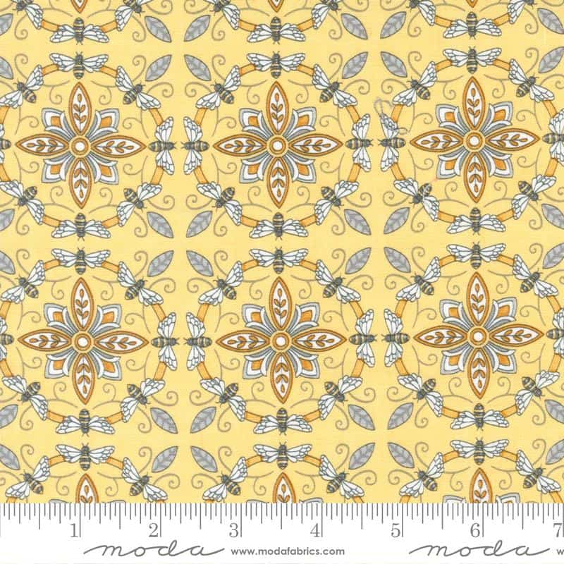 Honey Lavender Bee Tiles Yellow Fabric Yardage