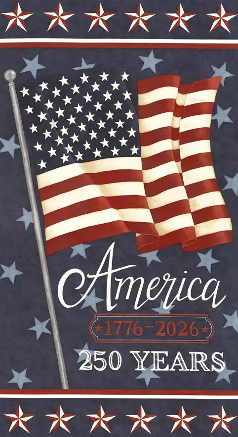 America 250 Years Blue Anniversary Panel - quilt fabric panel for quilting projects