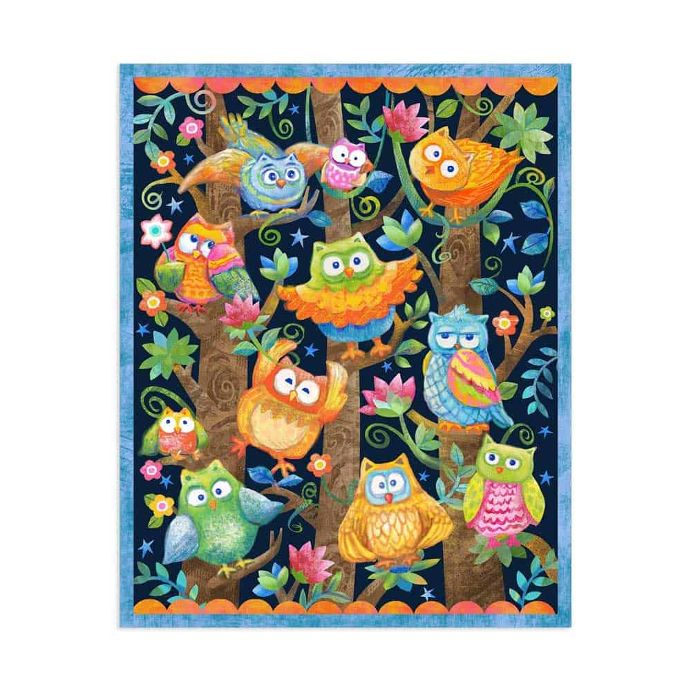 Wee Ones Happy Owls Multi Panel 36" Fabric Yardage