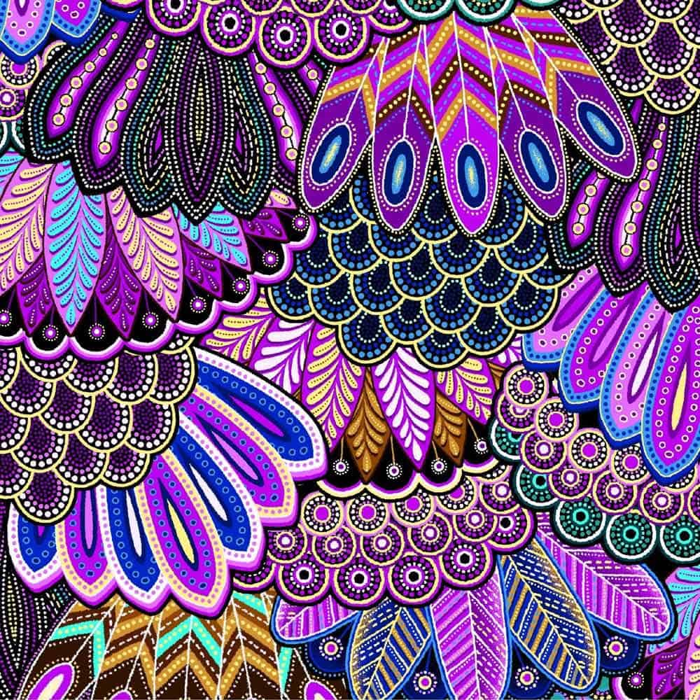 Sahul Land Feathers Purple Fabric Yardage