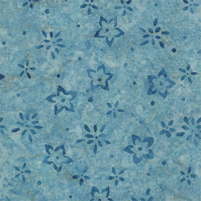 Cotton Candy Blue Star Flower Batik Fabric Yardage