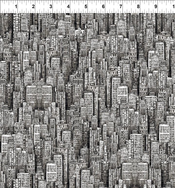Sketchbook Prints black and white skyscrapers fabric yardage
