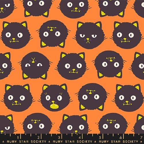 Good Spirits Black on Orange Glow Cat Heads Fabric Yardage Product Photo