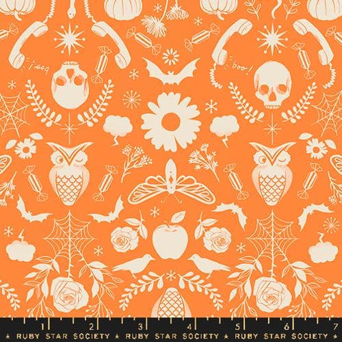 Good Spirits Orange on Cream Scattered Halloween Fabric Yardage Product Photo