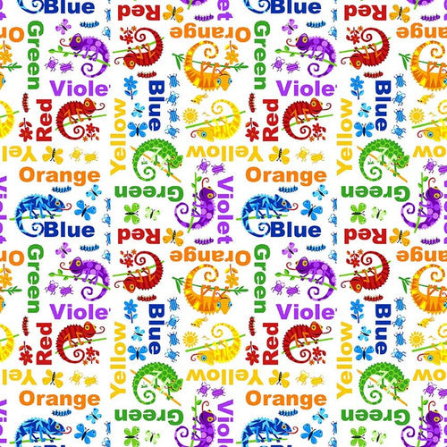 Cheerful and Colorful White Words Fabric Yardage