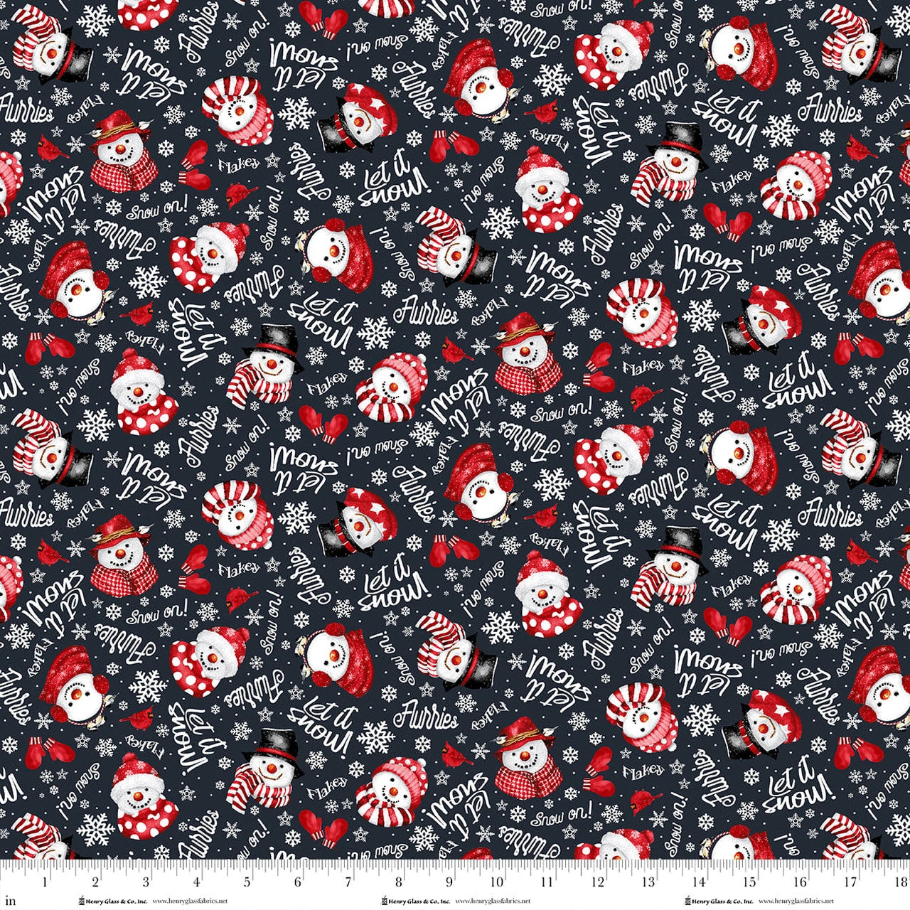 Snow Crew Snowman Faces and Words Flannel Quilt Yardage