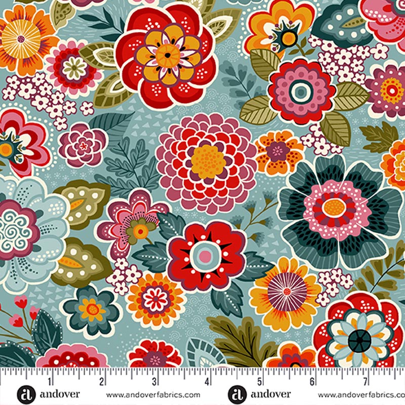 Revival Blue Floral Fabric Yardage