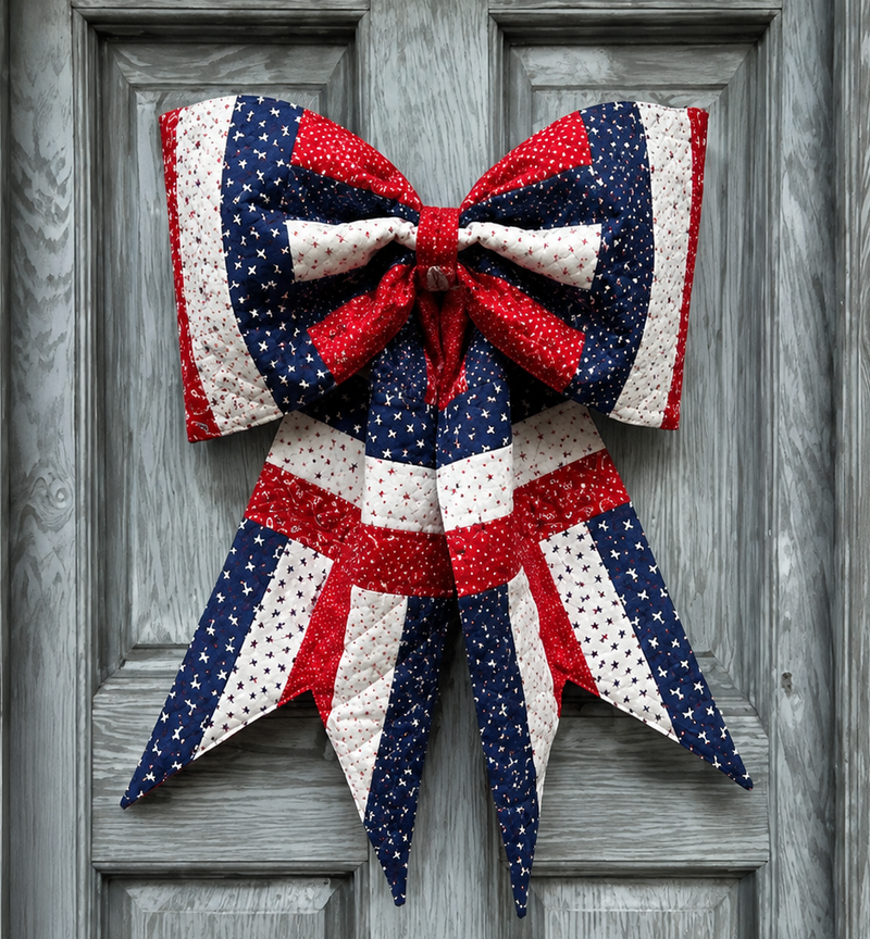 Patriotic Bow Class - festive sewing workshop featuring the Big Giant Quilted Joy bow