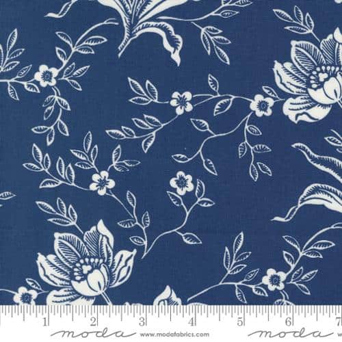 Denim Daisies Midnight Woodcut Bloom Fabric Yardage Product Photo