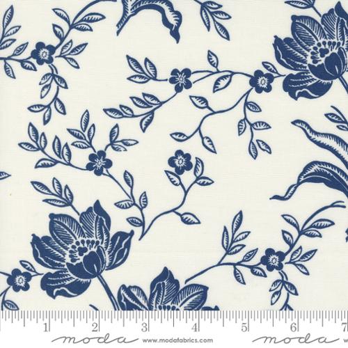 Denim Daisies Ivory Woodcut Bloom Fabric Yardage Product Photo