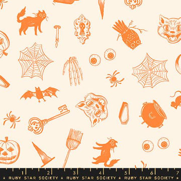 Good Spirits Orange on Cream Scattered Halloween Fabric Yardage Product Photo