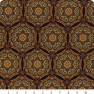 Steampunk Menagerie Gold Gear Stars Fabric Yardage