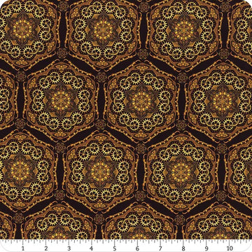 Steampunk Menagerie Gold Gear Stars Fabric Yardage - quilt fabric for sewing and quilting projects