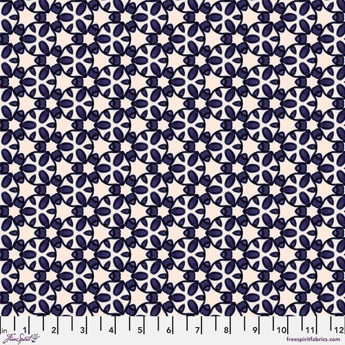Paradise Blooms Garden Trellis Navy Fabric Yardage