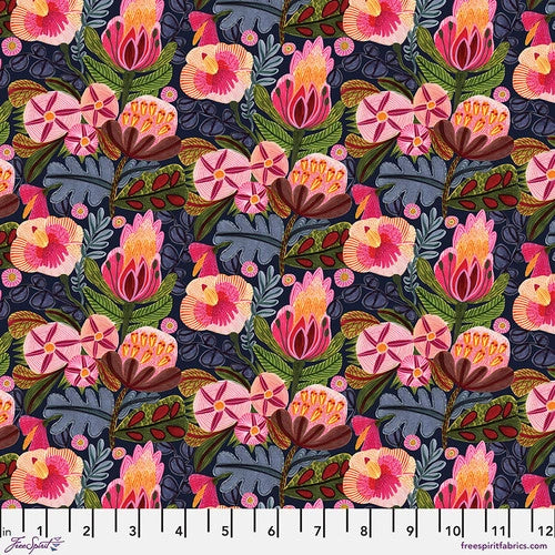 Paradise Blooms Enchanged Paradise Indigo Fabric Yardage