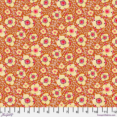 Paradise Blooms Sun Blossoms Copper Fabric Yardage