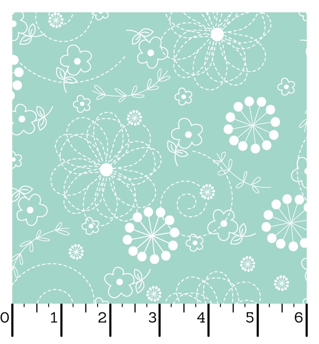 Ruler Kimberbell Basics Doodles Teal Fabric Yardage