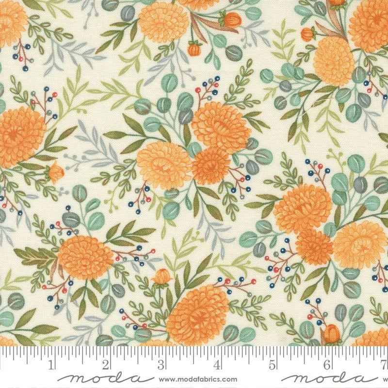 I Love Fall Most of All Orange Floral Fabric Yardage