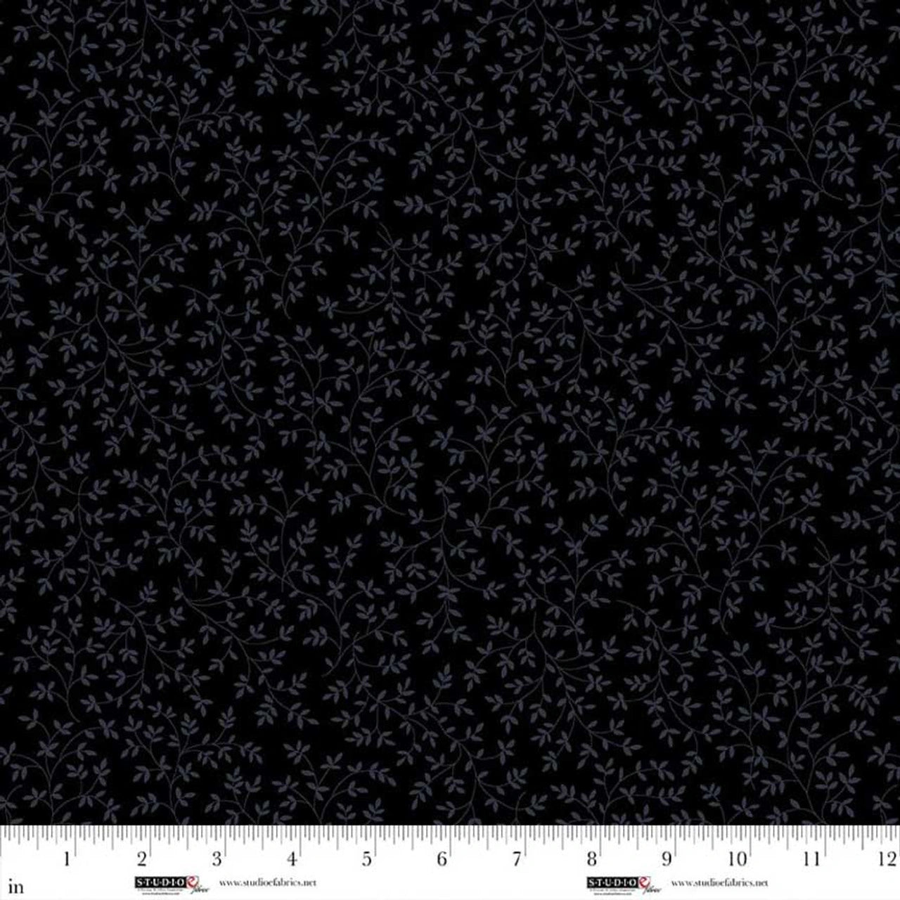 Dark Shadows Black Swirly Vine Fabric Yardage