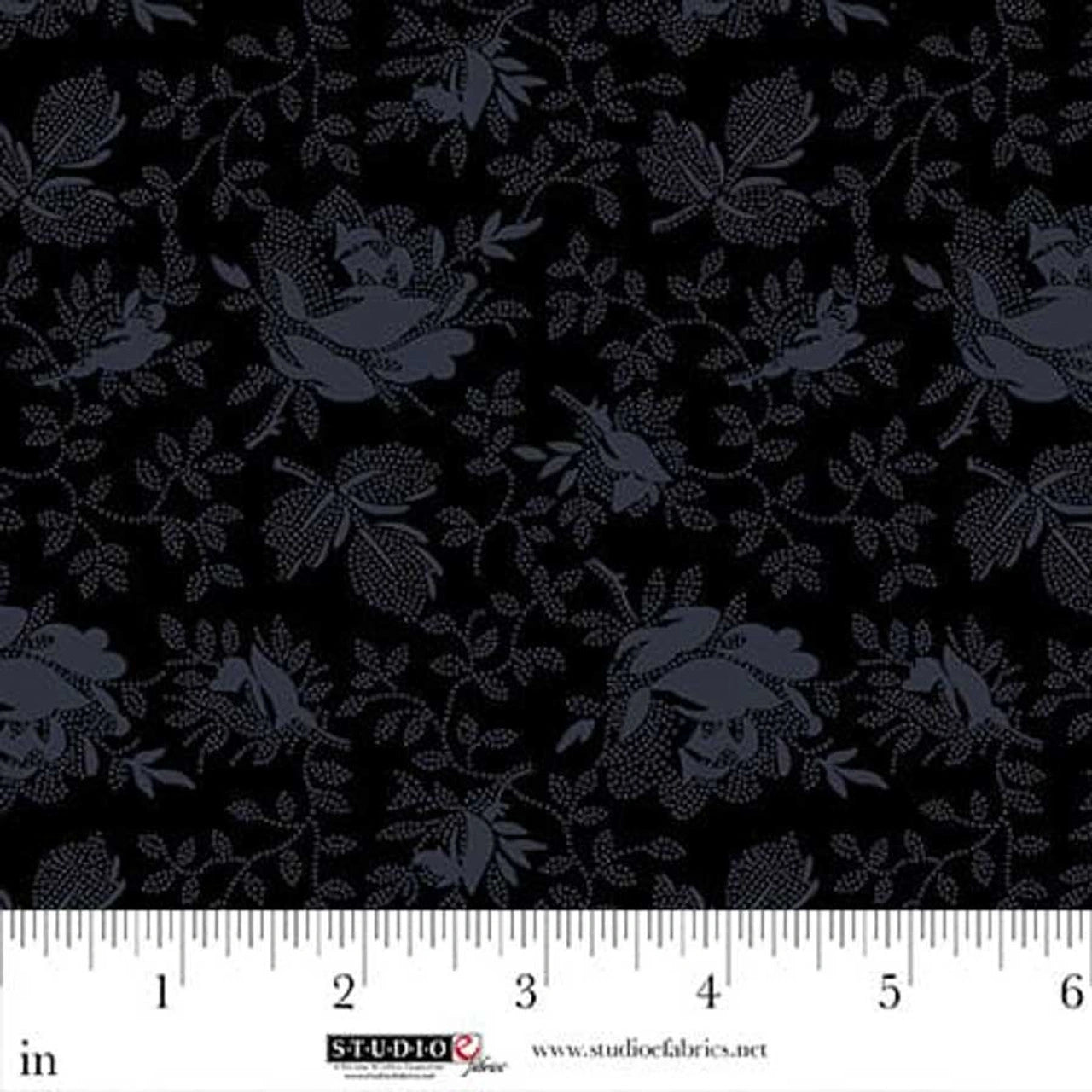 Dark Shadows Black Stylized Roses Fabric Yardage