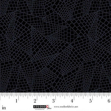 Dark Shadows Black Linear Geometric Fabric Yardage