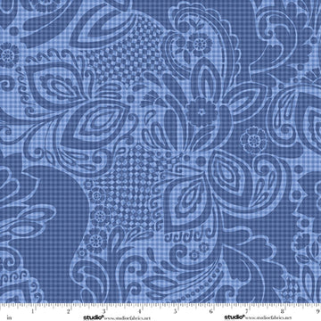 Modern Geometric Blue abstract art 118-inch wide quilt backing fabric