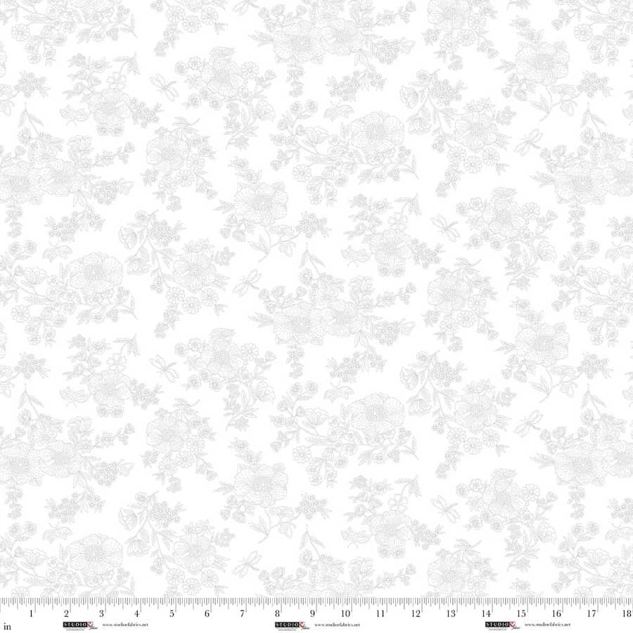 Best of Cream & Sugar White on White Delicate Floral Fabric Yardage