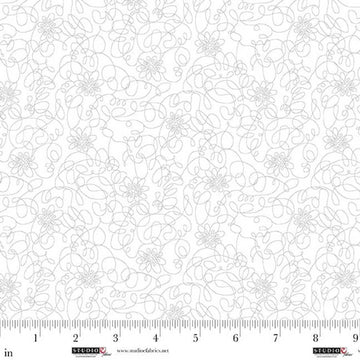 Best of Cream & Sugar White on White Modern Art Floral Fabric Yardage - quilt fabric for sewing and quilting projects