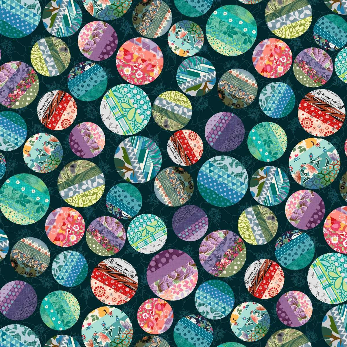 Meow Mix Dark Teal Big Dots Fabric Yardage at Quilted Joy