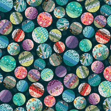 Meow Mix Dark Teal Big Dots Fabric Yardage at Quilted Joy