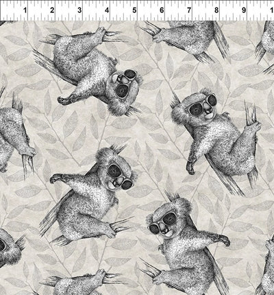 Sketchbook Prints Black on Sepia Koala Fabric Yardage