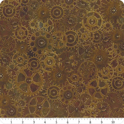 Steampunk Menagerie Brown Large Gears Fabric Yardage