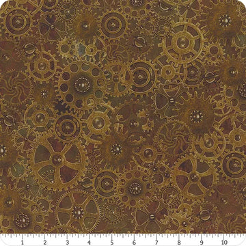 Steampunk Menagerie Brown Large Gears Fabric Yardage - quilt fabric for sewing and quilting projects