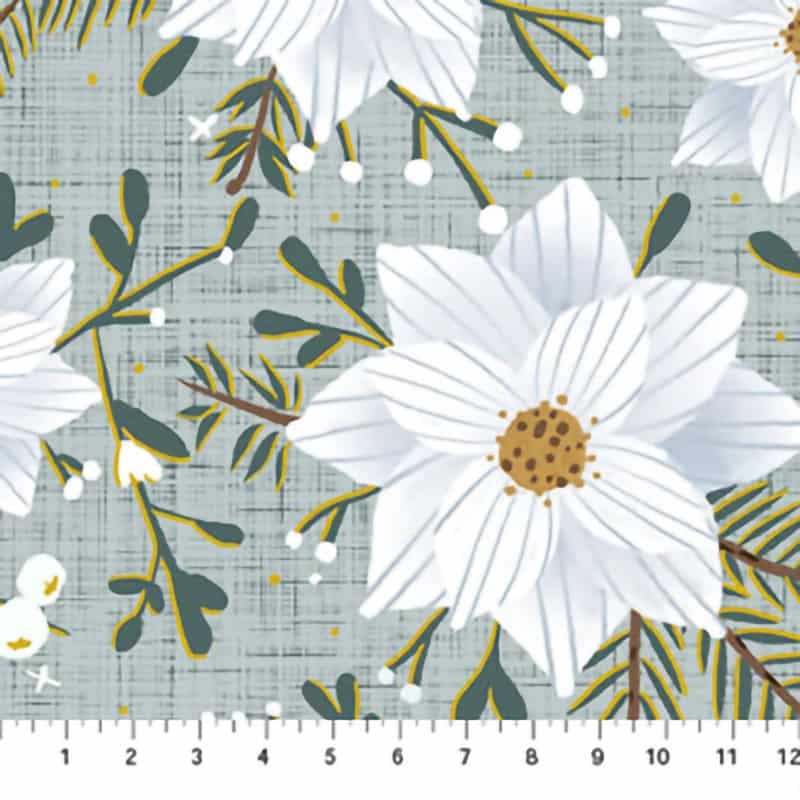 Winter Dreams Poinsettia Grey Fabric Yardage