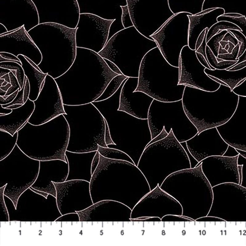 The Botanist Pink Roses on Black Fabric Yardage