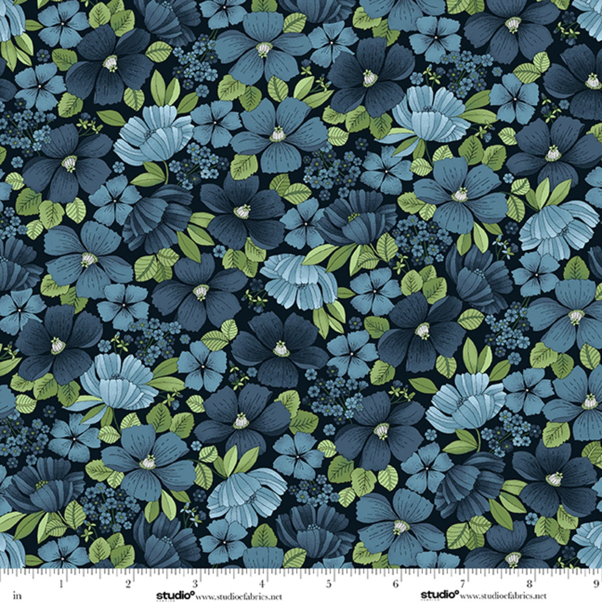 Bar Harbor indigo floral all-over cotton quilting fabric yardage