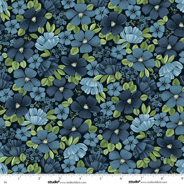 Bar Harbor indigo floral all-over cotton quilting fabric yardage