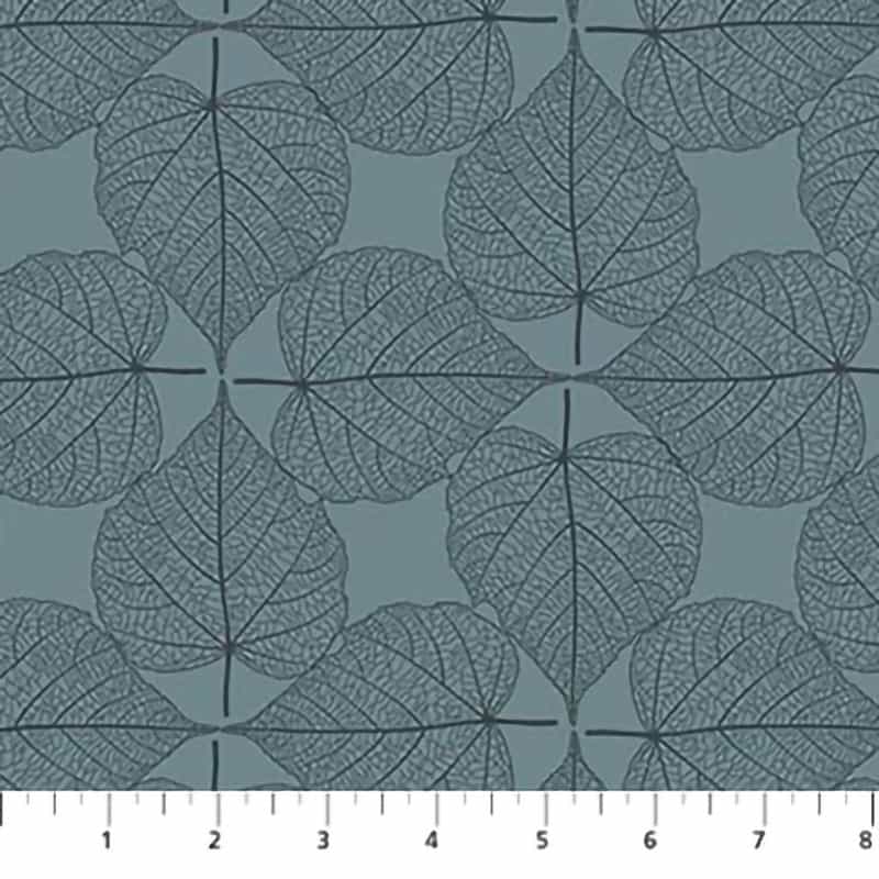 The Botanist Teal Leaf Grid Fabric Yardage