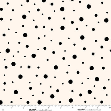 Monochrome Muse Ebony on Porcelain Polka Dot Fabric Yardage - black and white polka dot quilting fabric
