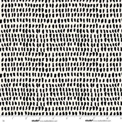 Monochrome Muse Ebony on Porcelain Dashes Fabric Yardage