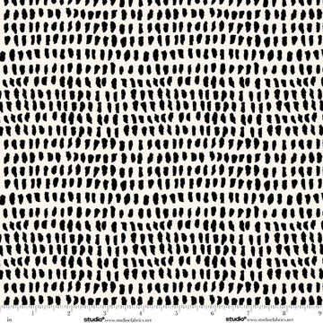 Monochrome Muse Ebony on Porcelain Dashes Fabric Yardage - black and white dash print quilting fabric
