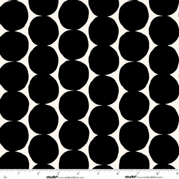 Monochrome Muse Ebony on Porcelain Large Dot Stripe Fabric Yardage - black and white dot stripe quilting fabric