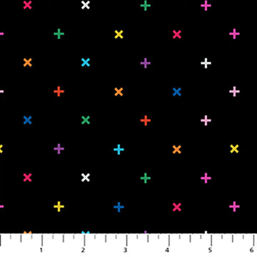 Dusk Colored X's on Black Fabric Yardage