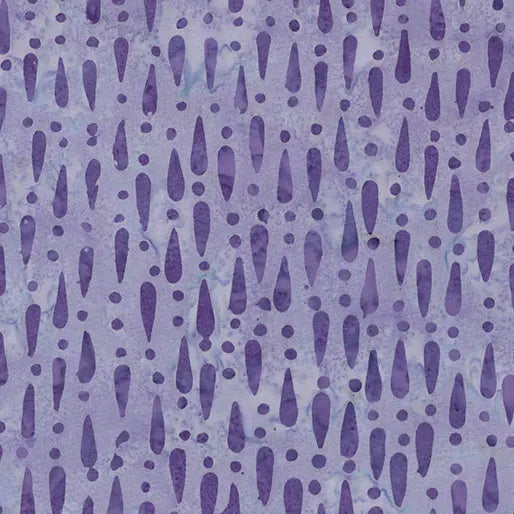 Featuring an abstract pattern of vertical teardrop shapes and dots in shades of purple, Teardrops Grape Fabric Yardage offers a modern look on a textured backdrop—ideal for creative projects.