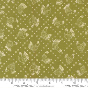 The Henhouse Cross Stitch Chickens Novelty Grass Fabric Yardage - quilt fabric for sewing and quilting projects