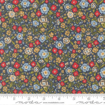 The Henhouse Calico Small Floral Denim Fabric Yardage - quilt fabric for sewing and quilting projects