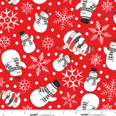 The Cool Club Red Snowman Toss Flannel Fabric Yardage